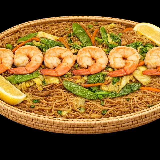 Pancit Bihon with Shrimp.