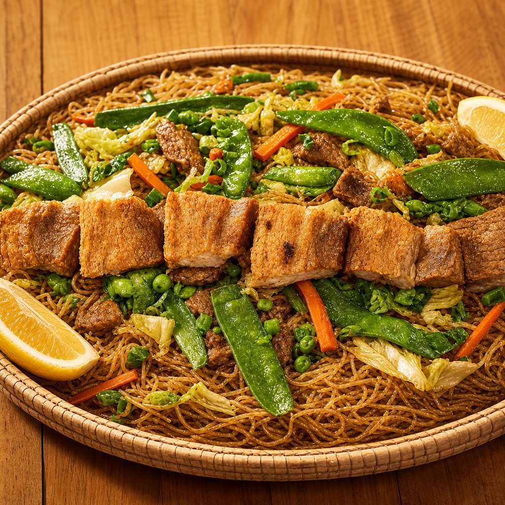 Pancit Bihon with Pork Belly.