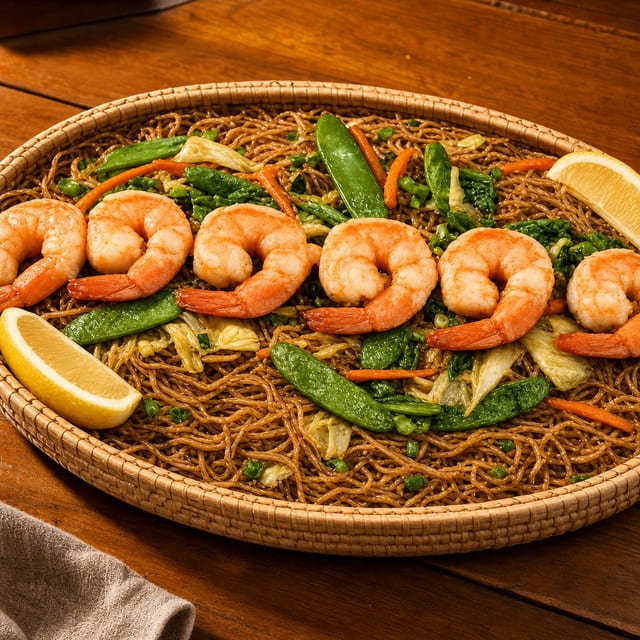 Pancit Bihon with Shrimp.